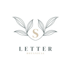 Initial Letter S Floral and Botanical Logo. Nature Leaf Feminine for Beauty Salon, Massage, Cosmetics or Spa Icon Symbol