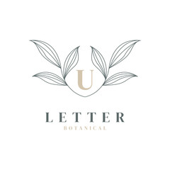 Initial Letter U Floral and Botanical Logo. Nature Leaf Feminine for Beauty Salon, Massage, Cosmetics or Spa Icon Symbol
