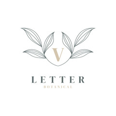Initial Letter V Floral and Botanical Logo. Nature Leaf Feminine for Beauty Salon, Massage, Cosmetics or Spa Icon Symbol
