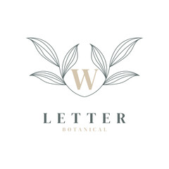 Initial Letter W Floral and Botanical Logo. Nature Leaf Feminine for Beauty Salon, Massage, Cosmetics or Spa Icon Symbol