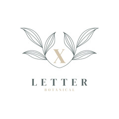 Initial Letter X Floral and Botanical Logo. Nature Leaf Feminine for Beauty Salon, Massage, Cosmetics or Spa Icon Symbol