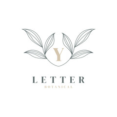 Initial Letter Y Floral and Botanical Logo. Nature Leaf Feminine for Beauty Salon, Massage, Cosmetics or Spa Icon Symbol