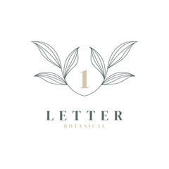 Number 1 Floral and Botanical Logo. Nature Leaf Feminine for Beauty Salon, Massage, Cosmetics or Spa Icon Symbol