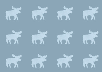Christmas seamless pattern with moose silhouette on grey background.
