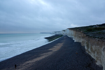 Seven Sisters, Eastbourne, England, moody and atmospheric weather, white cliffs, walking, December 2021