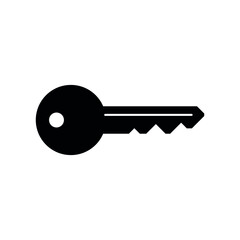 Key icon. Black silhouette of a key. Isolated vector image on white background.