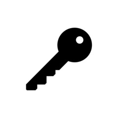 Key icon. Black silhouette of a key. Isolated raster image on white background.