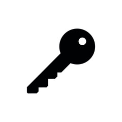 Key icon. Black silhouette of a key. Isolated vector image on white background.