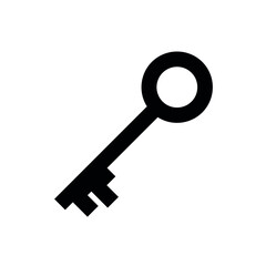 Key icon. Black silhouette of a key. Isolated vector image on white background.