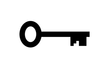 Key icon. Black silhouette of a key. Isolated raster image on white background.