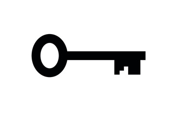 Key icon. Black silhouette of a key. Isolated vector image on white background.