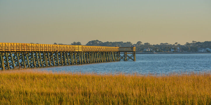 The Fishing Pier in Hunting Island State Park. On the Atlantic Ocean, Hunting Island, Beaufort County, South Carolina