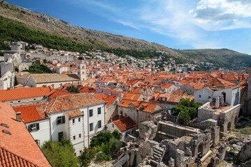 Fototapeta na wymiar Cityscape of ancient downtown Dubrovnik seen from the city wall