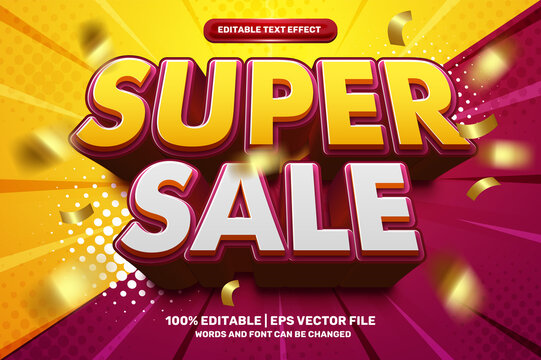 Super Sale badge discount Bold 3D Editable text Effect Style