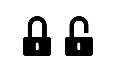 Lock icon. Lock and unlock icons set. Padlock open and closed. Protection symbol. Isolated raster pictogram on white background.