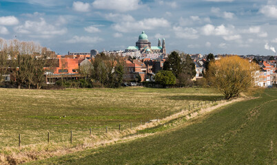 View over Brussels meadows and the Basilica of the Sacred Hart