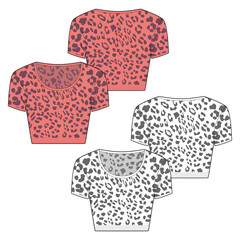 Women's leopard print crop top fashion vector sketch, Apparel template