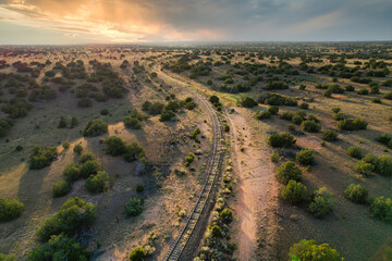 Fototapeta premium Aerial Photograph of the Santa Fe Railroad in New Mexico