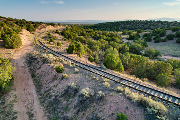 Fototapeta na wymiar Aerial Photograph of the Santa Fe Railroad in New Mexico