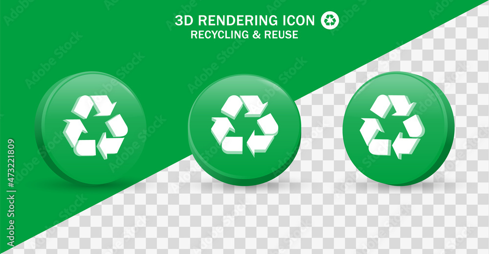 Poster 3d recycle icon green recycling sign reusing symbol 3d rendering modern button