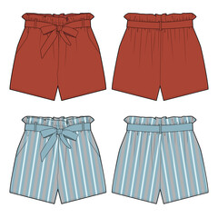 Women's paper bag shorts fashion vector sketch, Apparel template