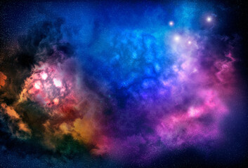 Fototapeta na wymiar Nebula in outer space, planets and galaxy.