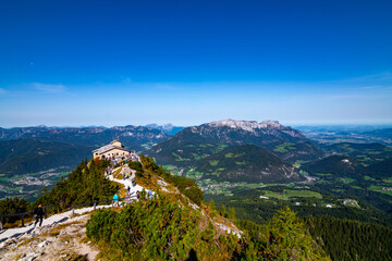 Kehlsteinhaus - Eagle's nest - famous structure on the top of the mountain Kehlstein as seen from top of the mountain