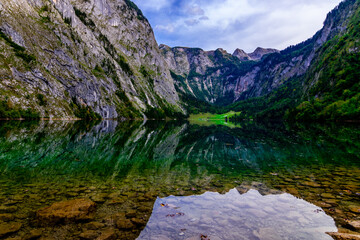 Obersee mountain lake in Alps, Bavaria, Germany