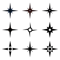 Compass set icons, navigation equipment sign, flat nautical chart wind rose icon, north, east, south, west, compass symbol collection. Vector illustration