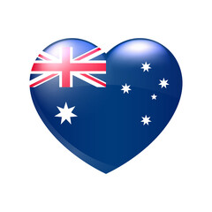 Vector Australia Flag Heart icon. Australian glossy emblem. Country love symbol. Isolated illustration eps10