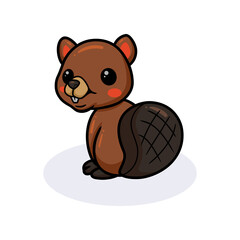 Cute little beaver cartoon sitting
