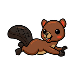 Cute little beaver cartoon jumping