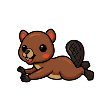 Cute little beaver cartoon jumping