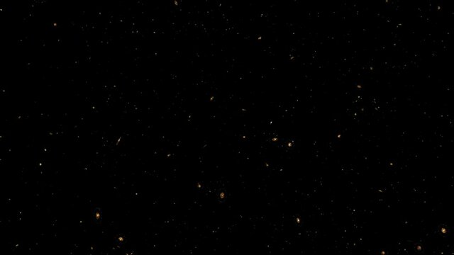 Night starry skies with glow snowflakes or blinking stars motion on black background. 4K 3D Looping seamless space backdrop. Golden abstract sparkles glitter lights Christmas winter snow festive gradi