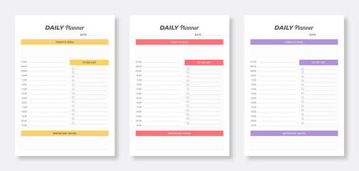 Printable daily planner template. Modern planner template set. Minimalist daily planner design template.