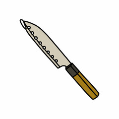 sushi knife doodle icon, vector color line illustration