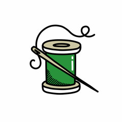 sewing thread doodle icon, vector color line illustration