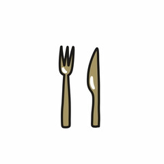 cutlery doodle icon, vector color line illustration