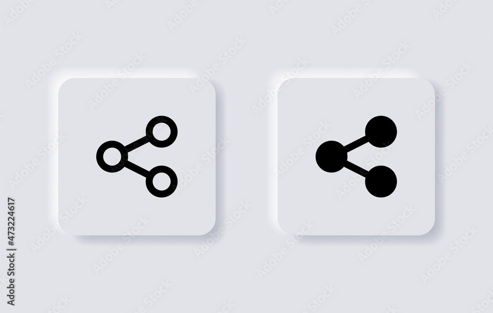 Fototapete Share icon in neumorphism buttons, Connection symbol - network sharing icons, Share line icon button - Connect, data sharing, link symbol with neumorphic style ui user interface for apps and website
