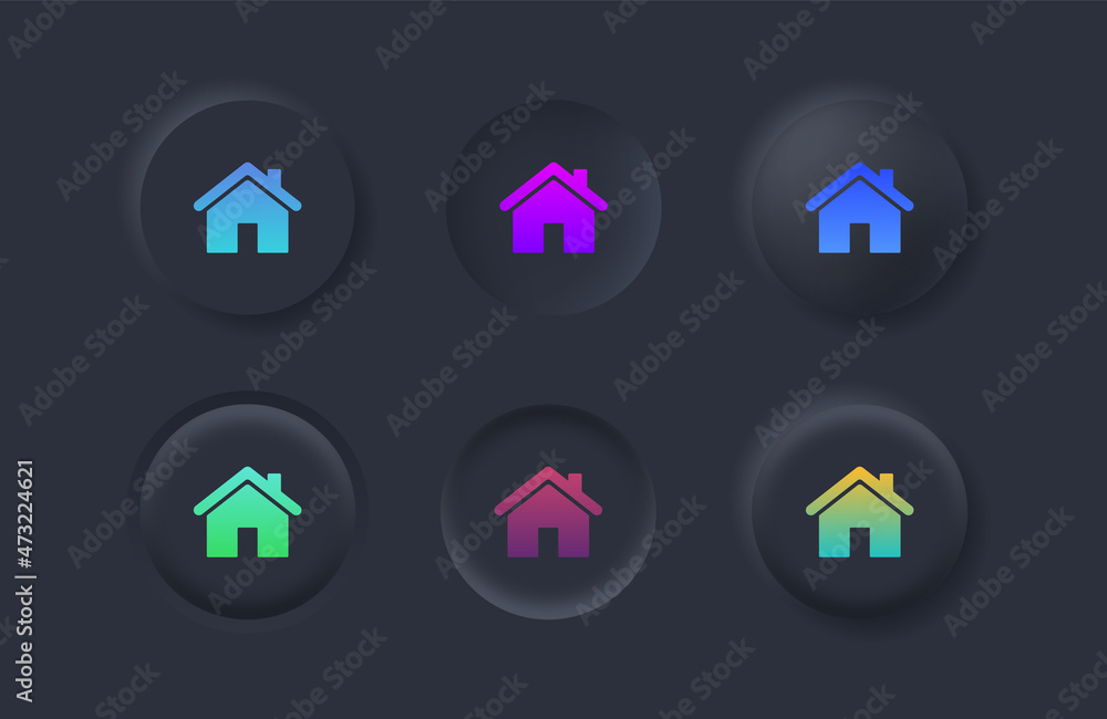 Poster Web home icon with gradient color in black neumorphism buttons, House icon, Home sign in circle or Main page icon with neumorphic style ui user interface for apps and website
