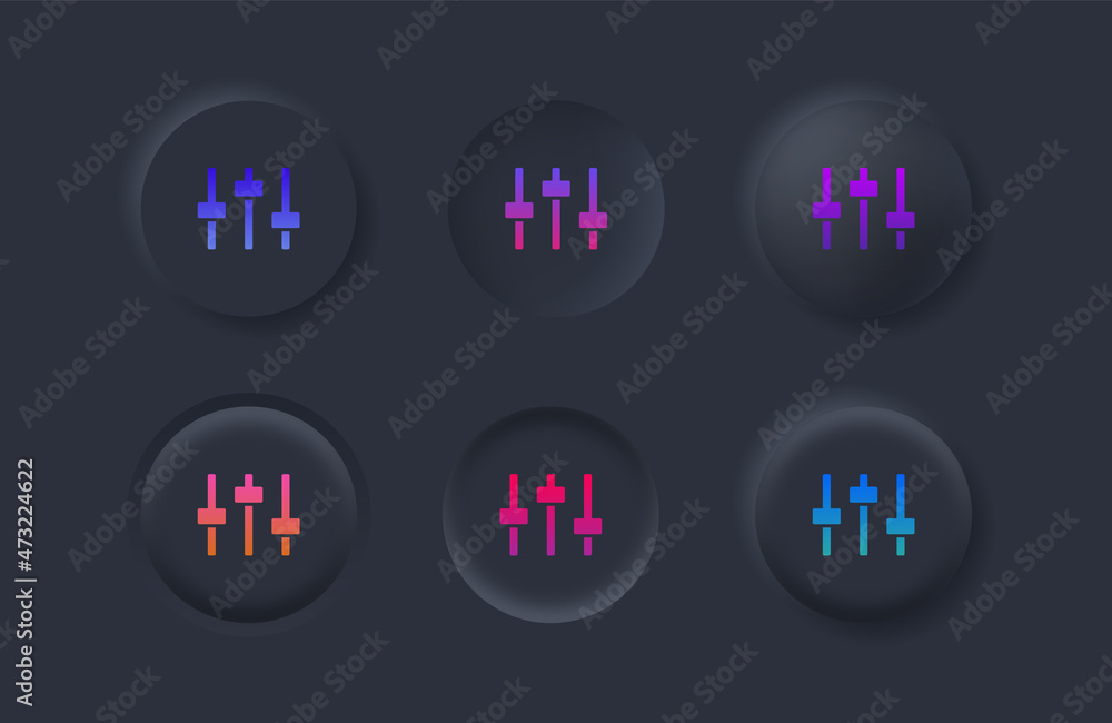 Fototapete sound volume level icon with gradient color in black neumorphism buttons, control panel slide icon, sound controller icon, Adjustment settings slider icon with neumorphic style ui user interface 
