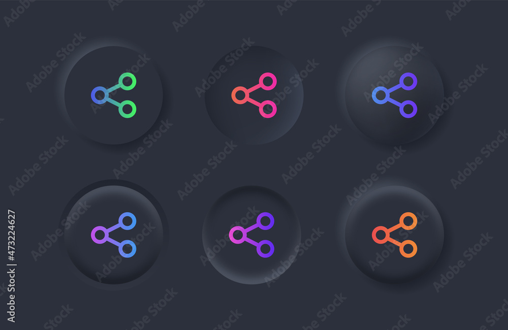 Aufkleber Share icon with gradient color in black neumorphism buttons, Connection symbol - network sharing icons - Connect, data sharing, link symbol with neumorphic style ui user interface for apps and website