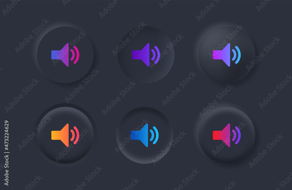 Poster Speaker icon with gradient color in black neumorphism buttons, sound volume symbol - loudspeaker icon with neumorphic style ui user interface for apps and website
