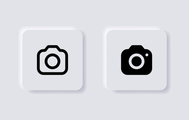 Camera icon in neumorphism buttons, Photo camera symbol, snapshot icon in filled, thin line, outline and stroke style with neumorphic style ui user interface for apps and website

