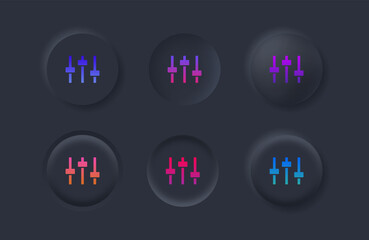 sound volume level icon with gradient color in black neumorphism buttons, control panel slide icon, sound controller icon, Adjustment settings slider icon with neumorphic style ui user interface 
