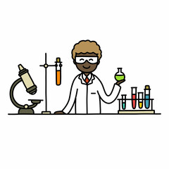 laboratory doodle icon, vector color line illustration