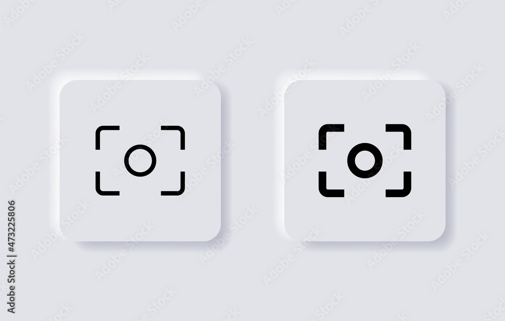 Poster capture icon in neumorphism buttons, center focus symbol, auto focus icon, screen shot, resize, full screen in filled, thin line, outline and stroke style for apps and website	with neumorphic style