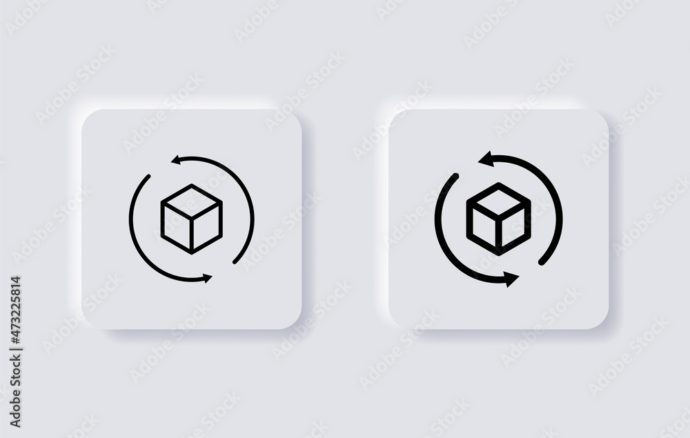 Aufkleber Cube icon with rotate arrow  in neumorphism buttons, Augmented reality. cube symbol, 3D Cube line icon, Abstract Cube Hexagon Logo for website design and mobile, app development, vr refresh icon 	
