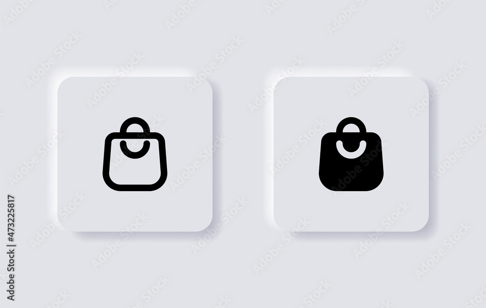 Poster shop bag icon in neumorphism buttons - Shopping bags icons, packages symbol in filled with neumorphic style ui user interface for apps and website

