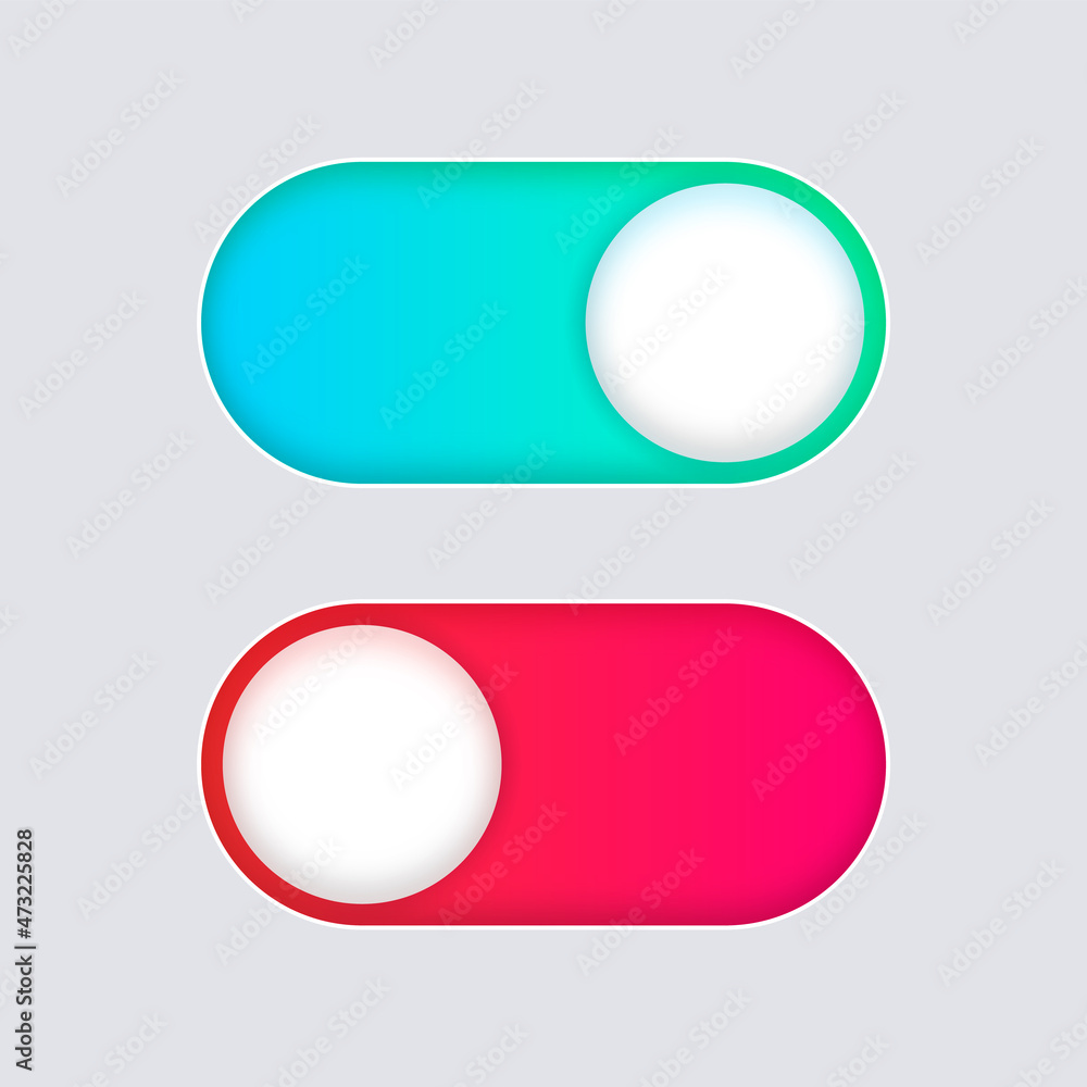 Poster On Off toggle switch buttons switch slider in modern toggle with green and red color for user interface, apps and website